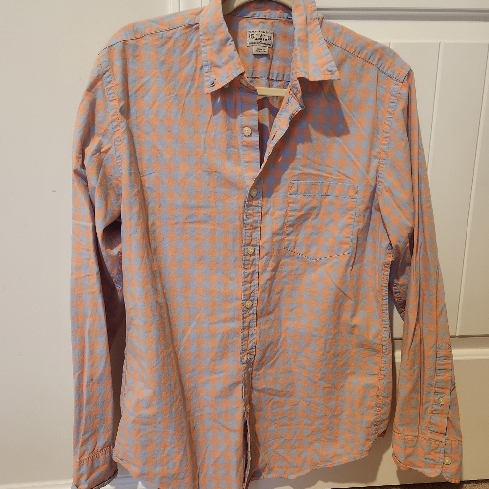 J CREW LONG SLEEVE BUTTON UP PASTELISH ORANGE/BLUE SHIRT MED/LARGE